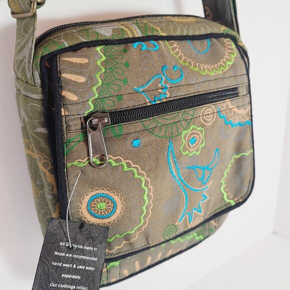 Boho Embroidered Crossbody/Belt Bag – 100% Cotton – Made in Nepal - Picture 4 of 14